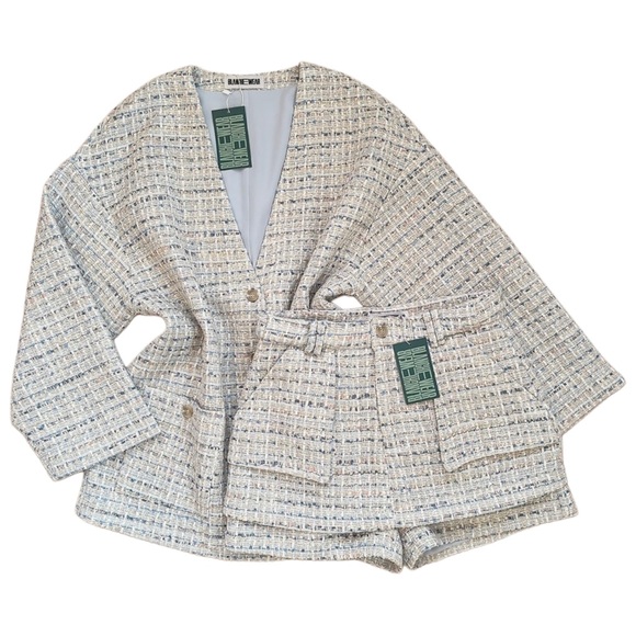 Bundle Blue Tweed Jacket and Mini Skort Skirt Fall Outfit Set Size 2 US Small - Picture 1 of 15